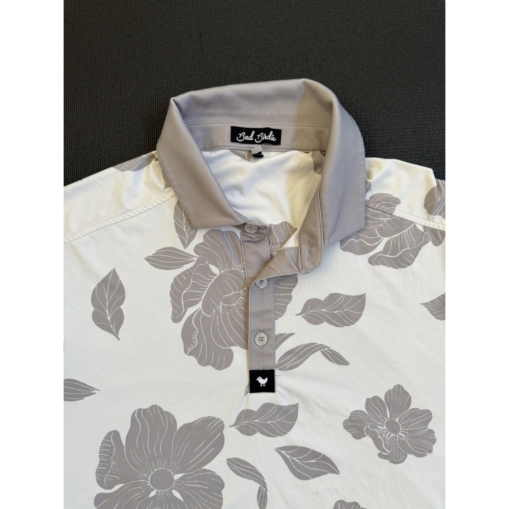 Bad Birdie Men's M Floral Golf Polo Shirt Cream / Gray